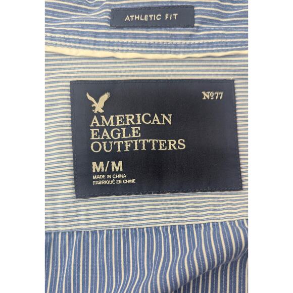 AMERICAN EAGLE OUTFITTERS Blue / White 100% Cotton Athletic Fit Shirt MEDIUM - Picture 4 of 4